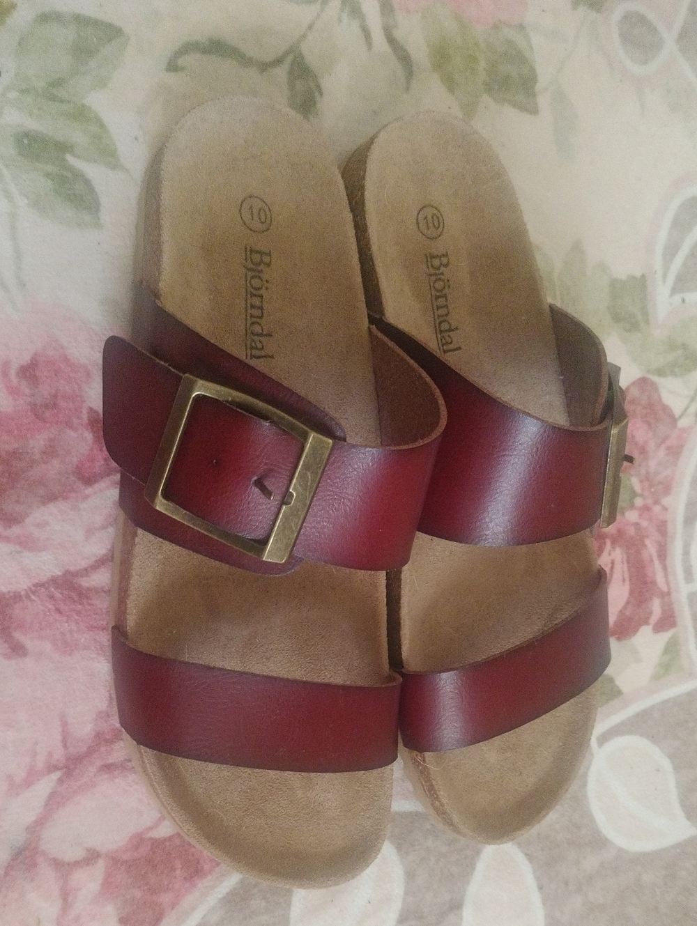 Bjorndal Women's Burgundy Double-Strap Buckle Slide Sandals